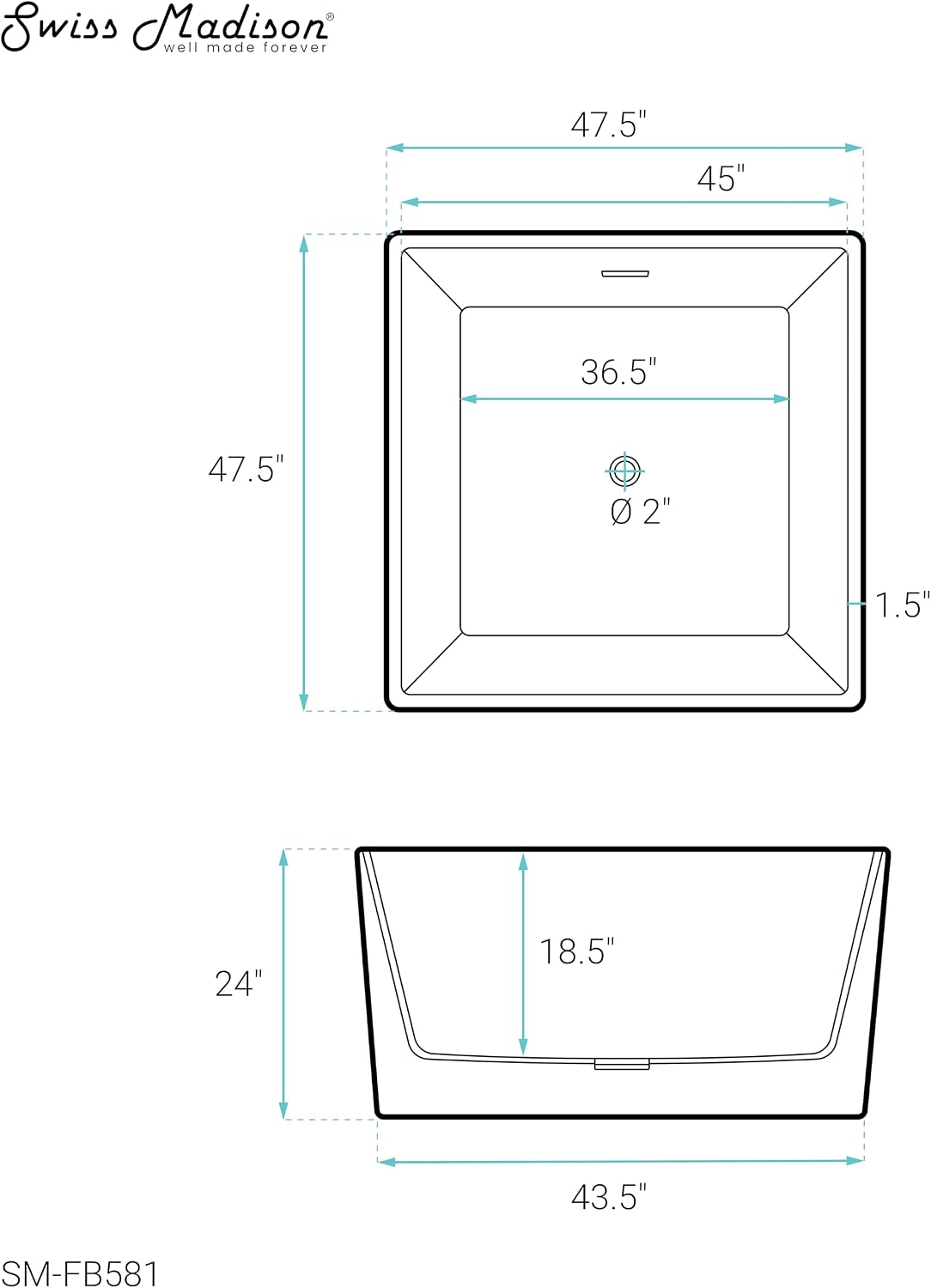 Voltaire 47' Square Freestanding Bathtub