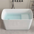 49' Rectangular Freestanding Soaking Bathtub with Chrome Overflow and Drain, Acrylic Stand Alone Tub with Seat, Japanese Soaking Tub for Bathroom, R-Corner Design, Ergonomic (White+Seat, 49')