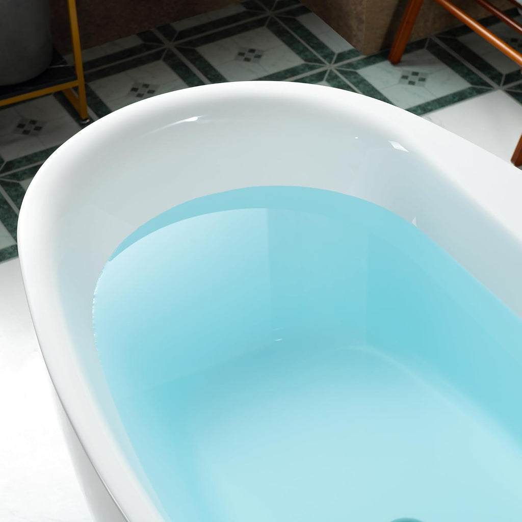 WOODBRIDGE 66' Acrylic Freestanding Bathtub Contemporary Soaking White Tub with Brushed Gold Overflow and Drain，B0027-BG