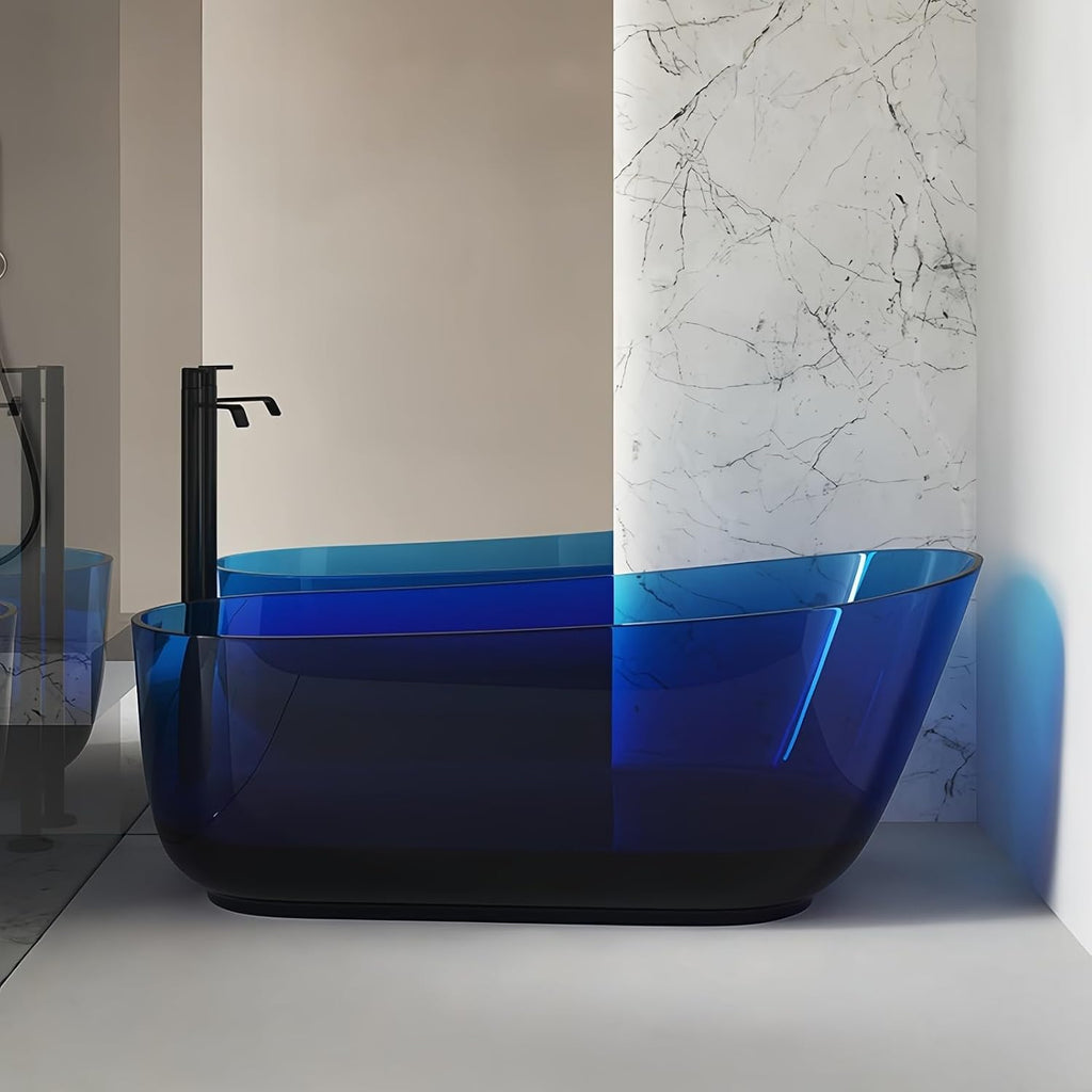 67' Edeyeu Luxury Freestanding Bathtub – Solid Surface Bathtub Soaking Tub, Ergonomic Backrest And Durable One-Piece Construction For Modern Bathroom Luxury With Drain Blue B