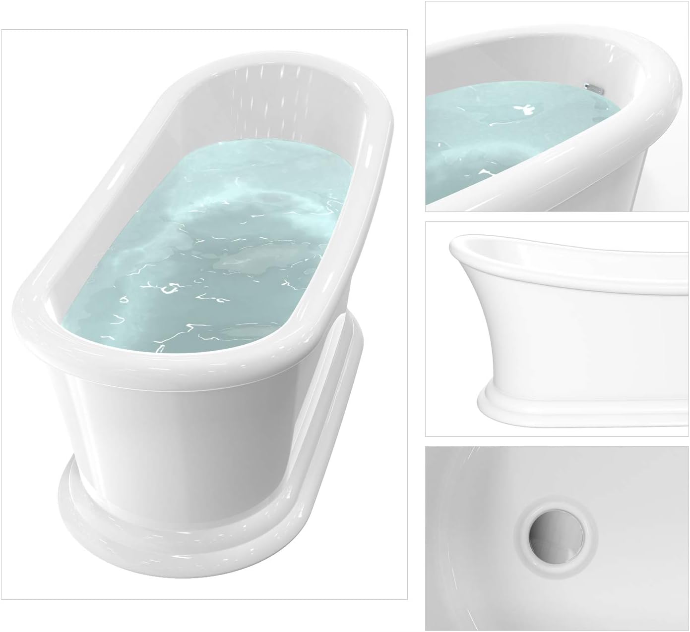 HEATGENE 67' Acrylic Freestanding Bathtub Contemporary Soaking Tub Easy to Install UPC Certified Drain & Overflow Assembly Included
