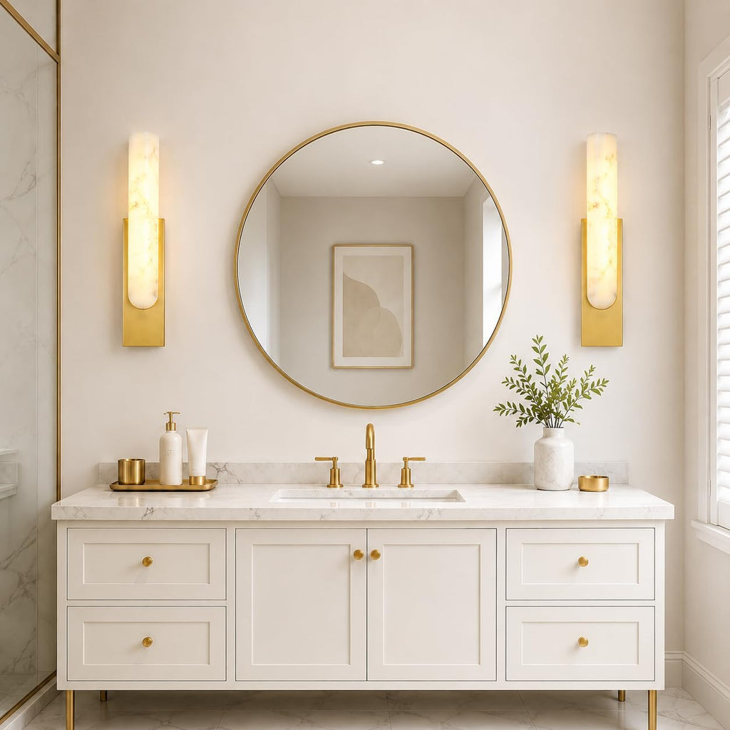 Modern Dimmable Wall Lamp Bedroom Sconces Imitation Marble Wall Lights Hardwired Bedside Wall Lamps Built-in LED for Living Room Porch Farmhouse Light Fixture Wall Decor Set of 2