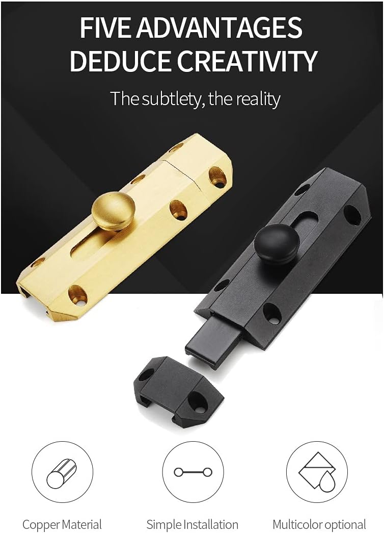 JSEIAJB Top Selling Brass Doors Slide Latch Lock Bolt Barrel Home Gate Safety Hardware Screws Bathroom(Gao Ya Black)