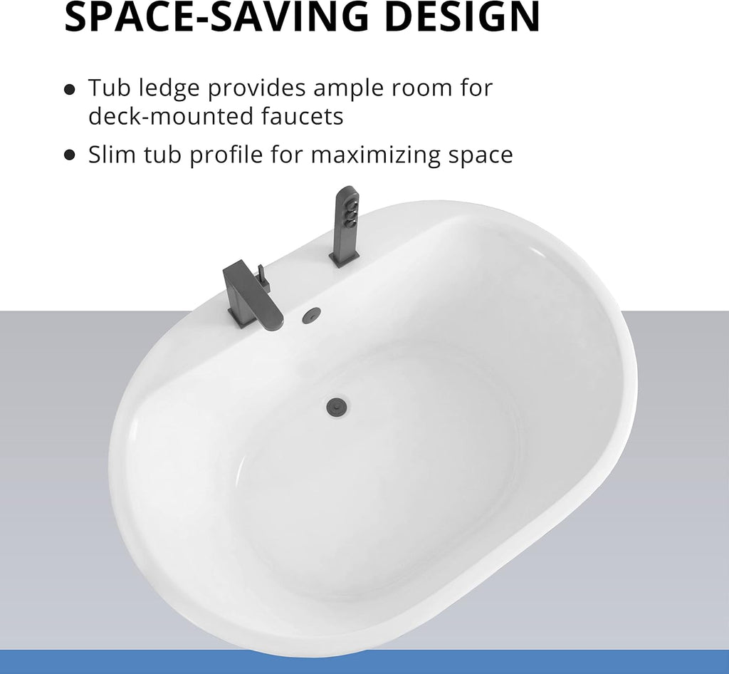 DreamLine Caribbean 60 inch L x 23 inch H White Acrylic Freestanding Bathtub