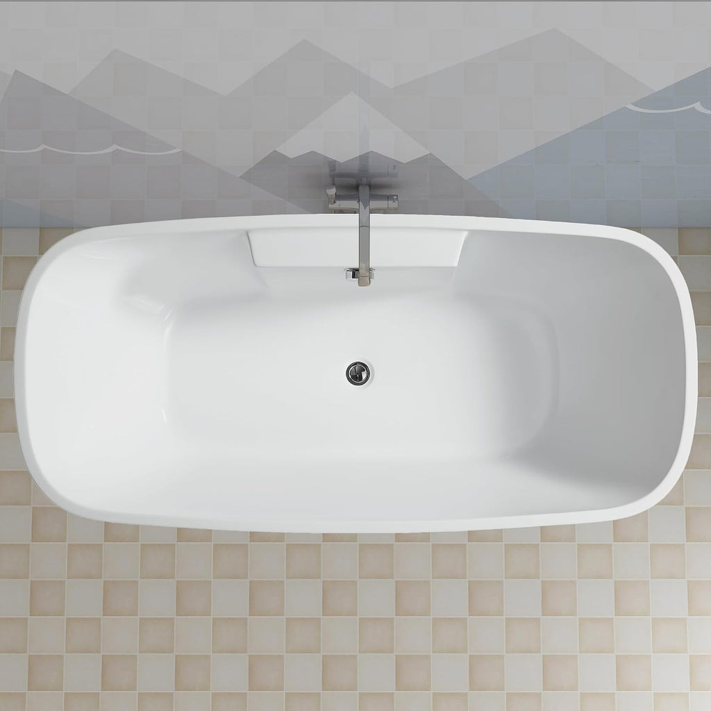 HomeBeyond 59 Inch Free Standing Bathtub | Acrylic Freestanding Soaking Tub deal for Spa-Like Baths, Modern Bathroom Stand Alone Tub Suitable for Couples, Singles, and Families, White