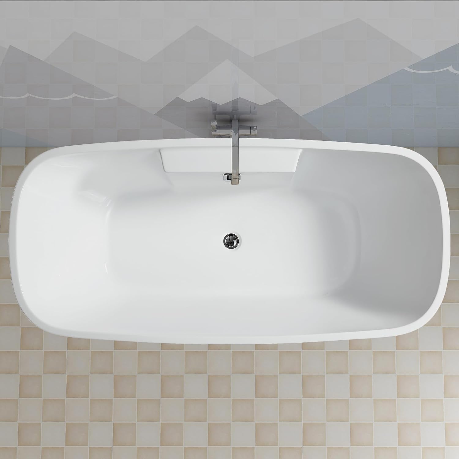 HomeBeyond 59 Inch Free Standing Bathtub | Acrylic Freestanding Soaking Tub deal for Spa-Like Baths, Modern Bathroom Stand Alone Tub Suitable for Couples, Singles, and Families, White
