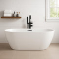 59' Acrylic Freestanding Bathtub, Modern Deep Soaking Tub, cUPC Certified Free Standing Tub, Chrome Drain/Overflow, White Acrylic, Flora White