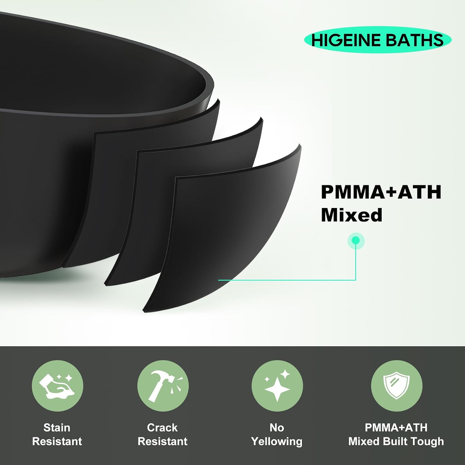 65' Premium Matte Black Solid Surface Freestanding Bath Tub, Oval Stone Resin Tub with Overflow and Pop-up Drain