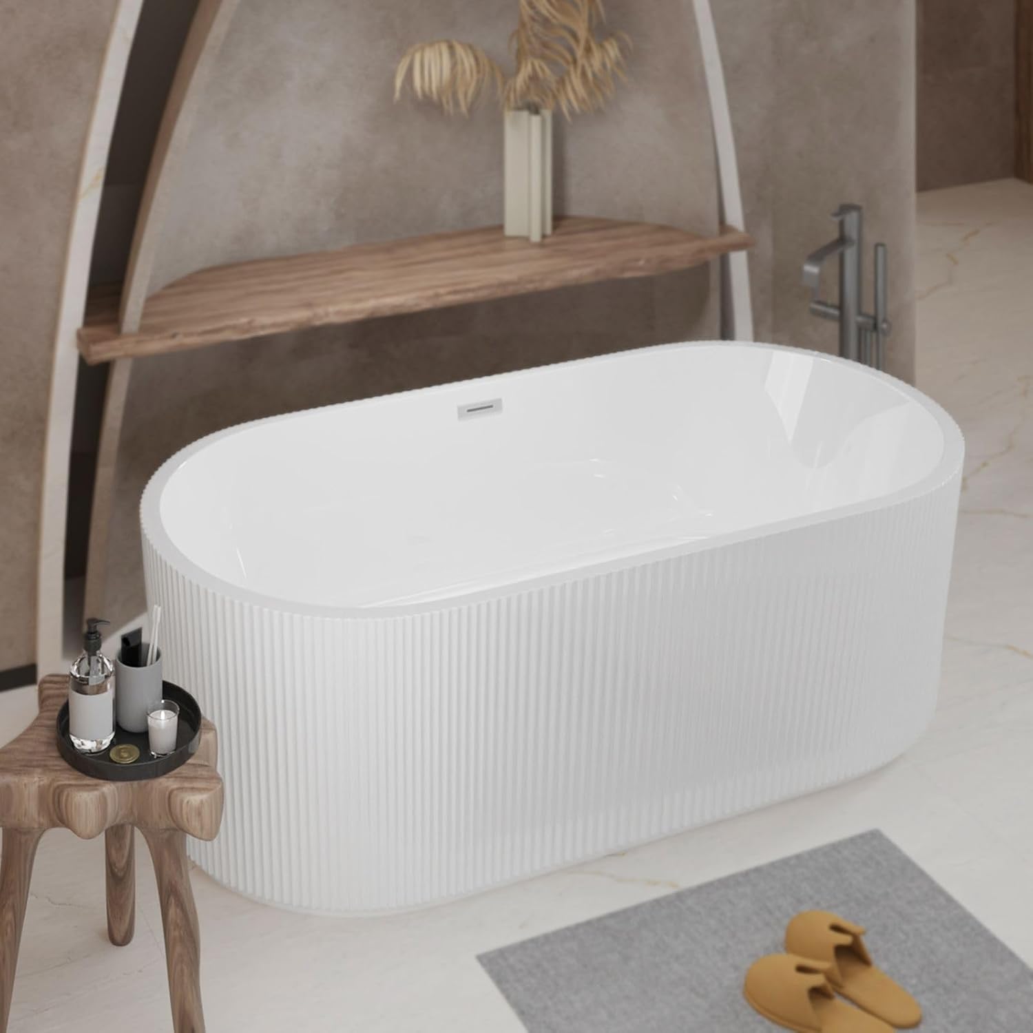 67' Freestanding Bathtub, cUPC Certified Acrylic Soaking Tub with Chrome Overflow & Toe-Tap Drain, Oval Stand Alone Soaker Tub for Modern Bathroom, Glossy White