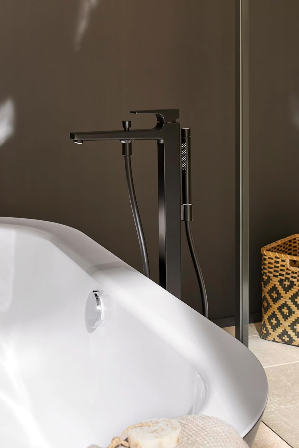 hansgrohe Metropol Modern 1-Handle 5-inch Wide Wall-Mounted Freestanding Bathtub Faucet with Handshower in Matte Black, 32532671