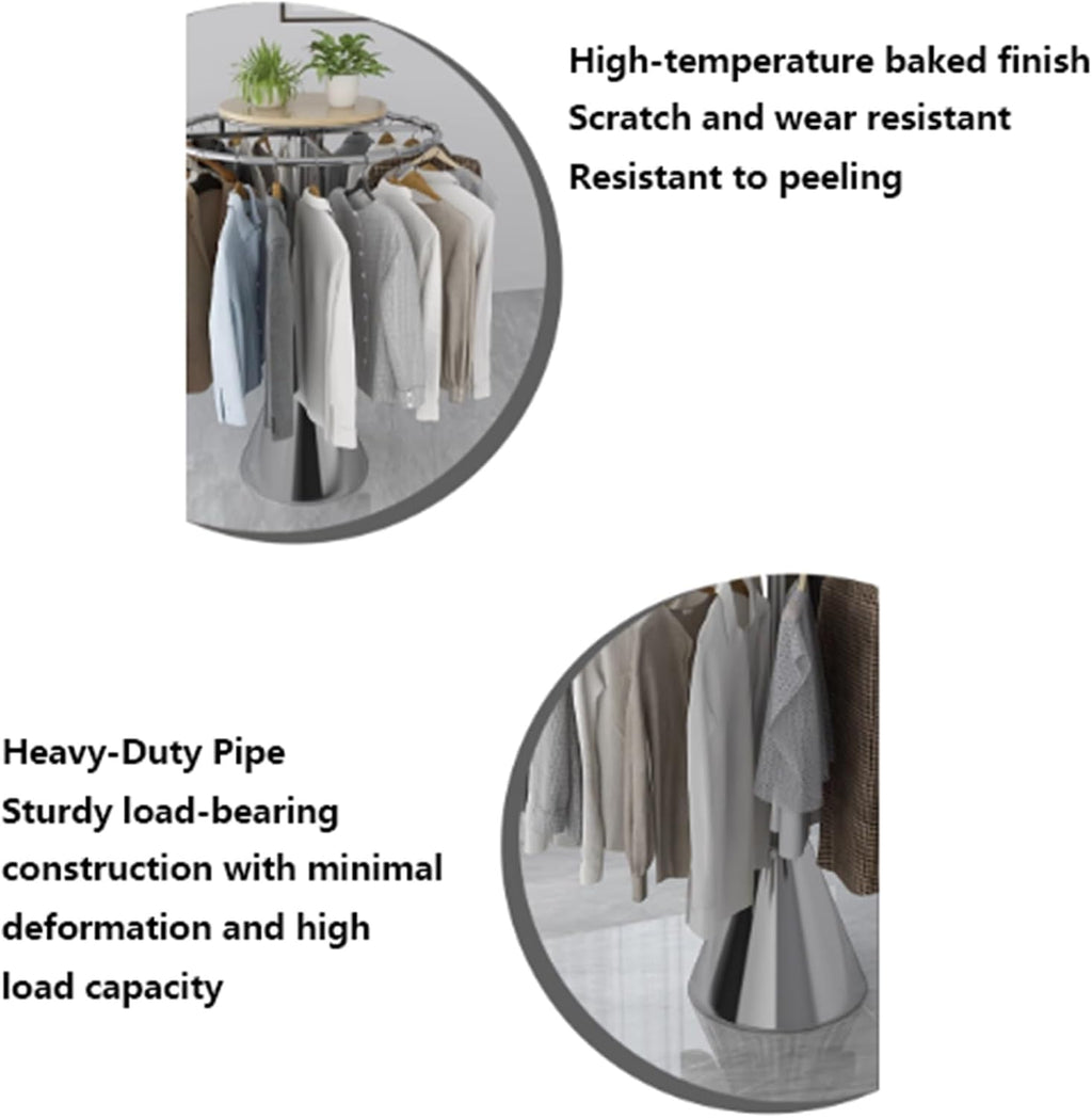 Round Garment Rack with Base, Metal, Commercial Clothes Display Stand, Heavy Duty, for Retail Boutiques Home, Laundry Room, 135cm/53in(Black,60 * 135cm)
