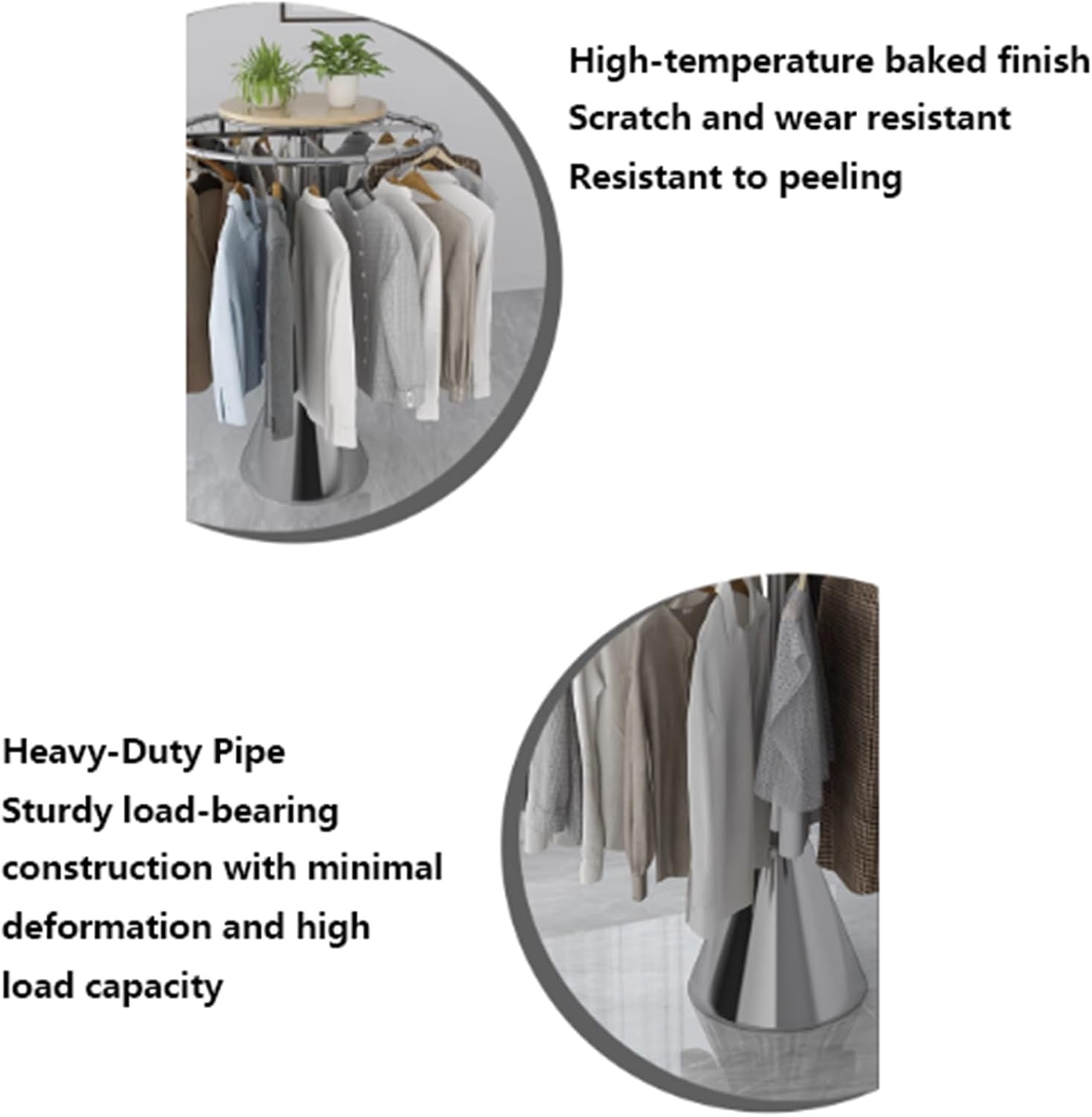 Round Garment Rack with Base, Metal, Commercial Clothes Display Stand, Heavy Duty, for Retail Boutiques Home, Laundry Room, 135cm/53in(Black,60 * 135cm)