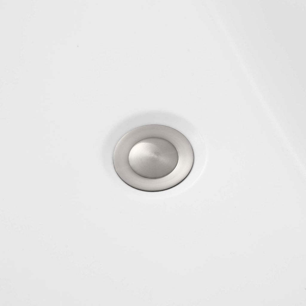 OVE Decors Ayago 59 in. Solid Surface Freestanding White Acrylic Soaking Bathtub, with Overflow and Satin Nickel Pop-up Drain