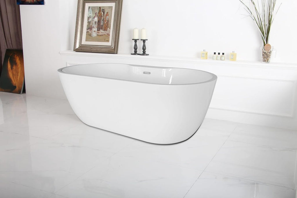 Carver Tubs - Aiden II 69' - Modern Freestanding Soaking Bathtub, Two Person Soaking Free Standing Bathtub w/Chrome Drain - White Contemporary Oval Acrylic Fiberglass Tub - 69″L x 31.5'W x 23.5'H