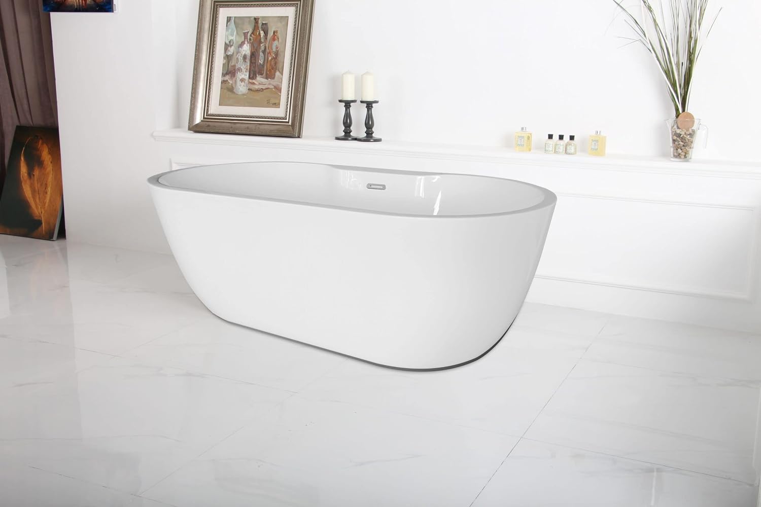 Carver Tubs - Aiden II 69' - Modern Freestanding Soaking Bathtub, Two Person Soaking Free Standing Bathtub w/Chrome Drain - White Contemporary Oval Acrylic Fiberglass Tub - 69″L x 31.5'W x 23.5'H