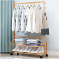 Clothing Garment Rack with Shelves Wooden Rolling Clothes Organizer Bedrooms Clothes Rails Heavy Duty Open Wardrobe Coat Stands Multifunctional Small Closet(