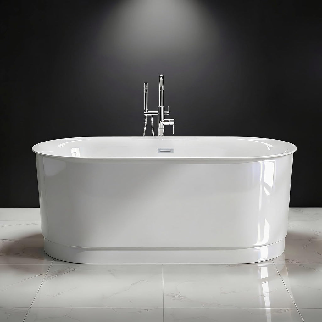 67' Acrylic Freestanding Bathtub, 15' Deep Soaking Tub with Integrated Overflow & Drain, CUPC Certified Free Standing Tub, Chrome Drain Bath Tub, Modern Tub for Bathrooms, Flip-edge White