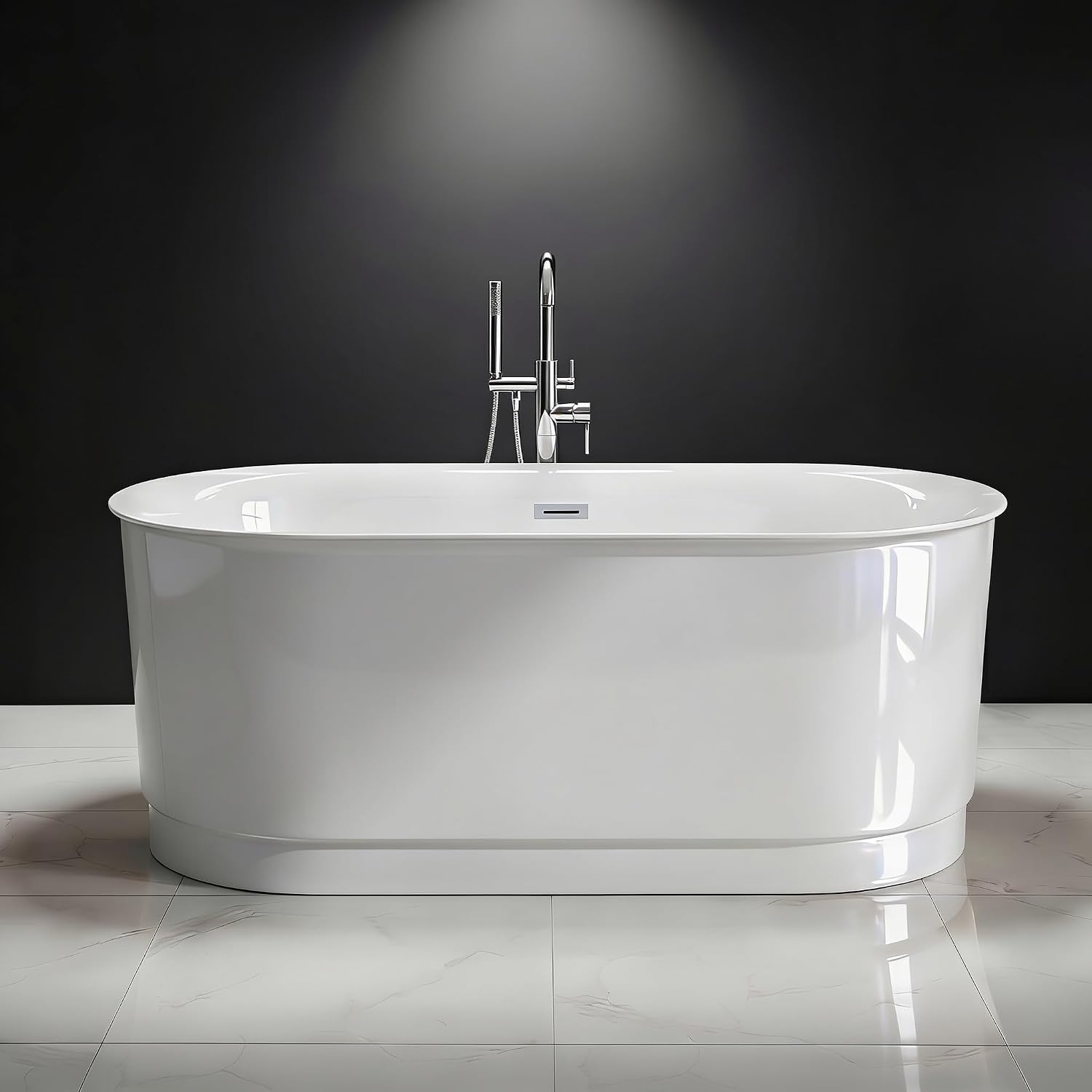 67' Acrylic Freestanding Bathtub, 15' Deep Soaking Tub with Integrated Overflow & Drain, CUPC Certified Free Standing Tub, Chrome Drain Bath Tub, Modern Tub for Bathrooms, Flip-edge White
