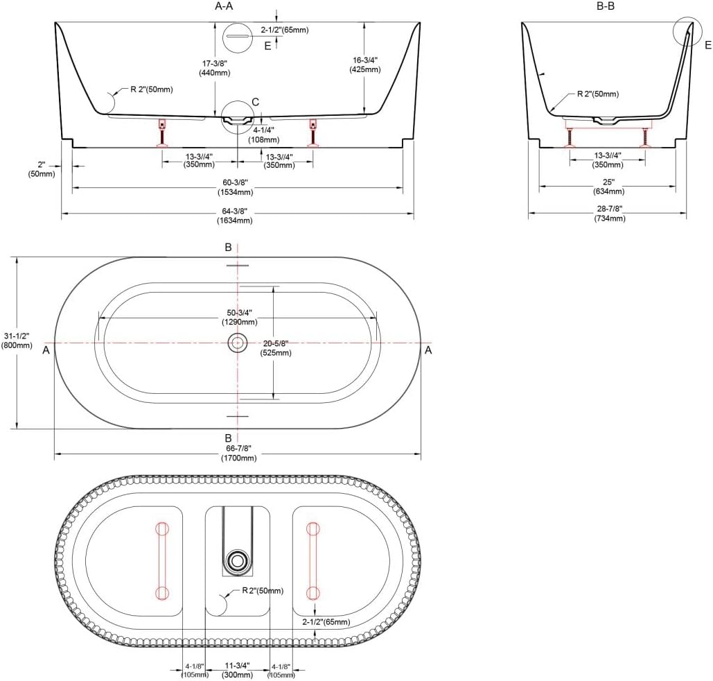 Dowell 67' x 31' Freestanding Bathtub, Acrylic Soaking Tubs, Fluted Design Oval Shape Bathtub W,Matte White-081 6731 01
