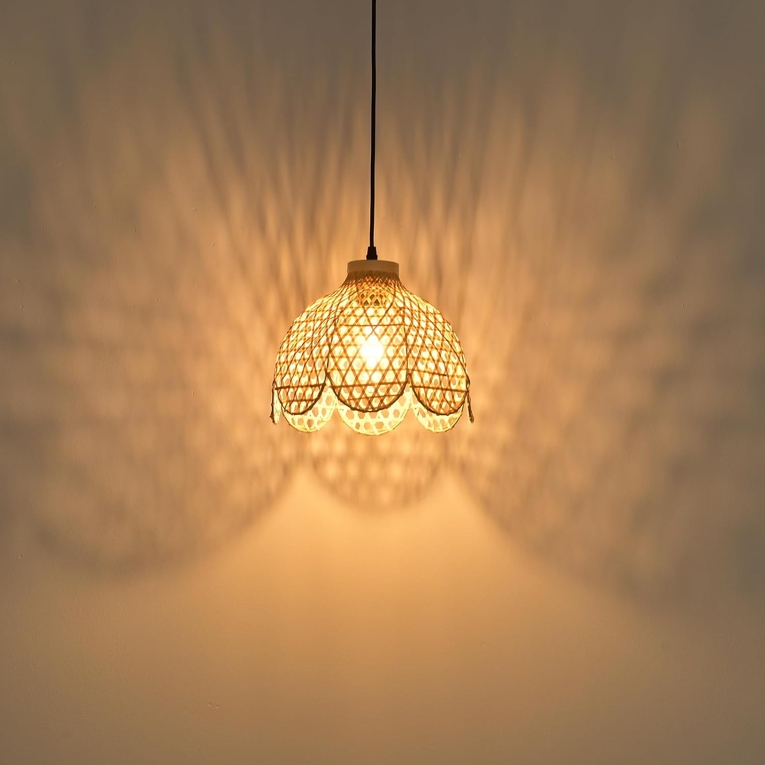 3-Pack Boho Pendant Light Fixture 9.8' Bamboo Hanging Light Mini Rattan Pendant Light,Woven Wicker Shade Rattan Chandelier for Dining Living Bedroom Kitchen Farmhouse