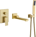 DASAN Swiveling Wall Mount Tub Filler Faucet Set with Hand Held Shower, Brushed Gold Modern Creative Bathtub Faucet Wall Mounted Bath Tub Faucet with High Flow Rough in Valve, SA-TF05WH-BG