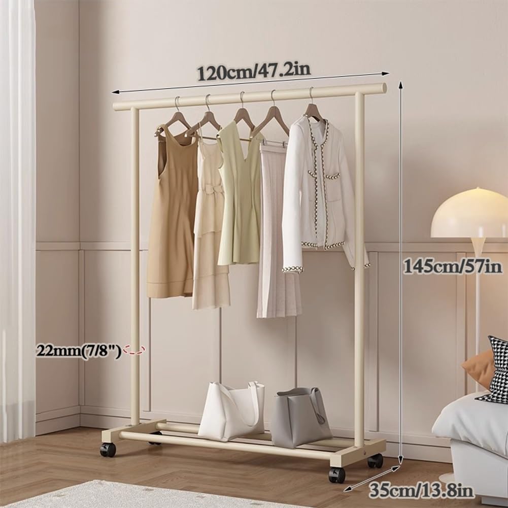 Clothes Garment Rack on Wheels, Metal Clothing Rail for Hanging Clothes, Rolling Clothing Organizer for Bedroom, Laundry Room