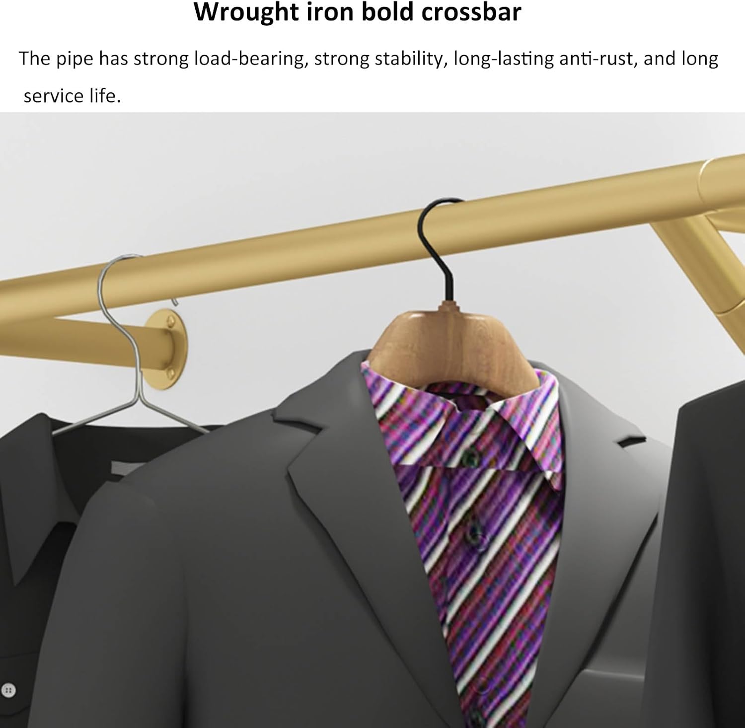 Clothing Store Clothes Display Rack, Heavy Duty Industrial Pipe Clothes Hanging Rack Wall Mounted Iron Clothing Storage Hanger Rod, Modern Metal Commercial Retail Garment Rack