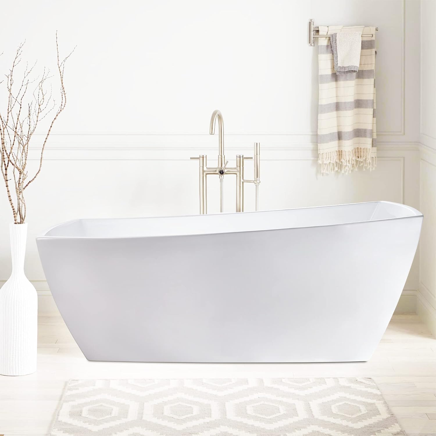 Vanity Art 67 X 31 Inch White Acrylic Freestanding Bathtub | Contemporary Design Soaking Tub with Pop-up Drain and Slotted Overflow Included, UPC Certified VA6841