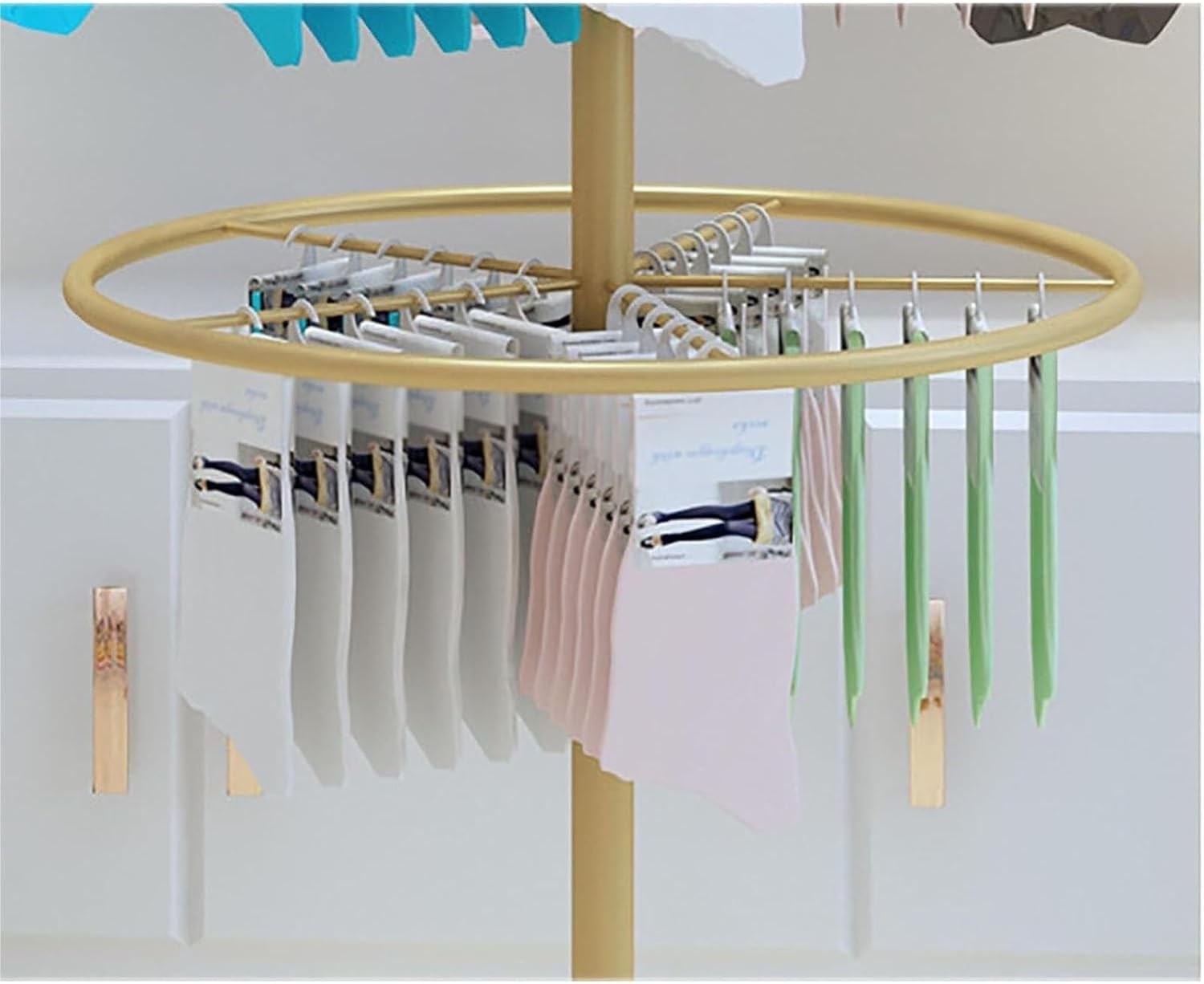 Commercial 3/4-Tier Round Garment Display Stand - Freestanding Merchandising Rack for Bras, Shorts, Socks & Underwear - White Retail Store Fixture & Organization Rack(Gold,4)