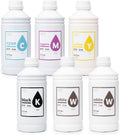 Premium Large DTF Ink Bottle Bulk Refill Set 6000ML (1000ml x 6, CMYK 2X Wh) - Direct to Film Heat Transfer Printing, Conversion Kit, Compatible w/DTF Film Cyan/Magenta/Yellow/Black/2x White