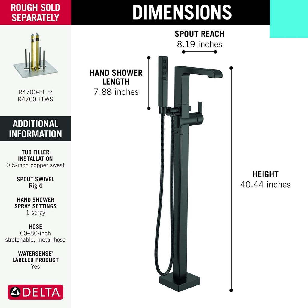Delta Ara Freestanding Tub Faucet with Hand Held Shower, Brushed Nickel Floor Mount Tub Filler, Stainless T4767-SSFL (Valve Not Included)