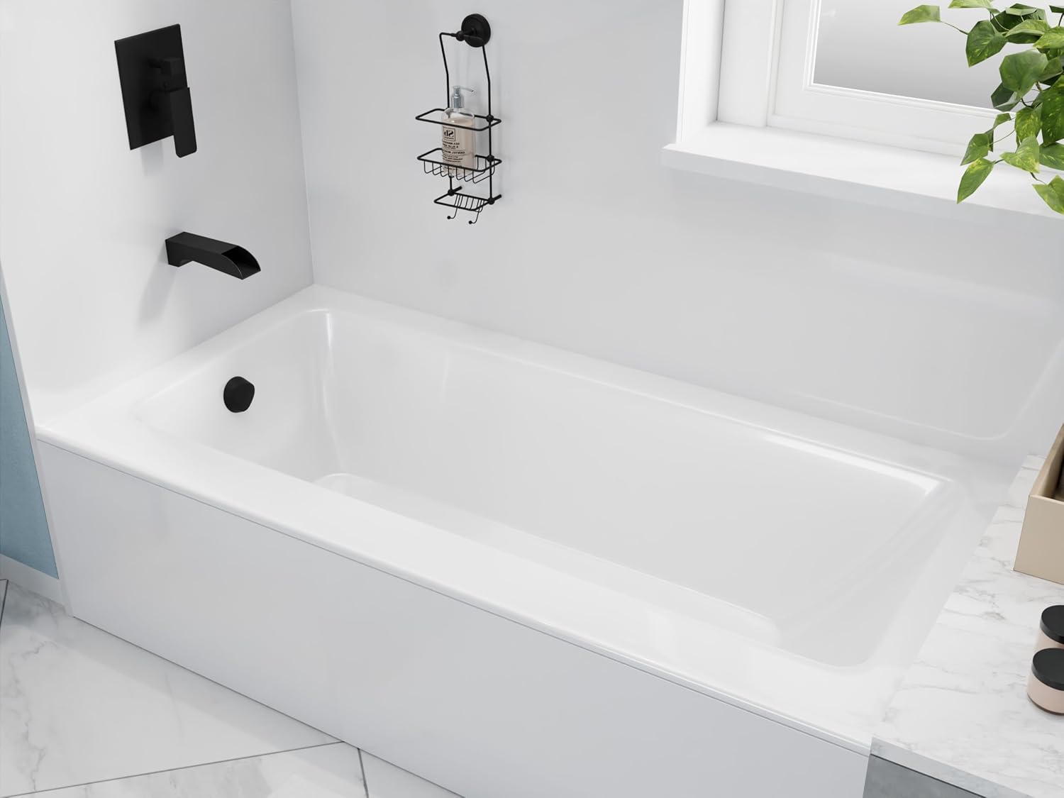 ANZZI 30' x 60' Soaker Alcove Drop-In Bathtub with Built-In Flange, Predrilled Drain & Overflow Holes in Glossy Ultra White - AZ3060SHL-16