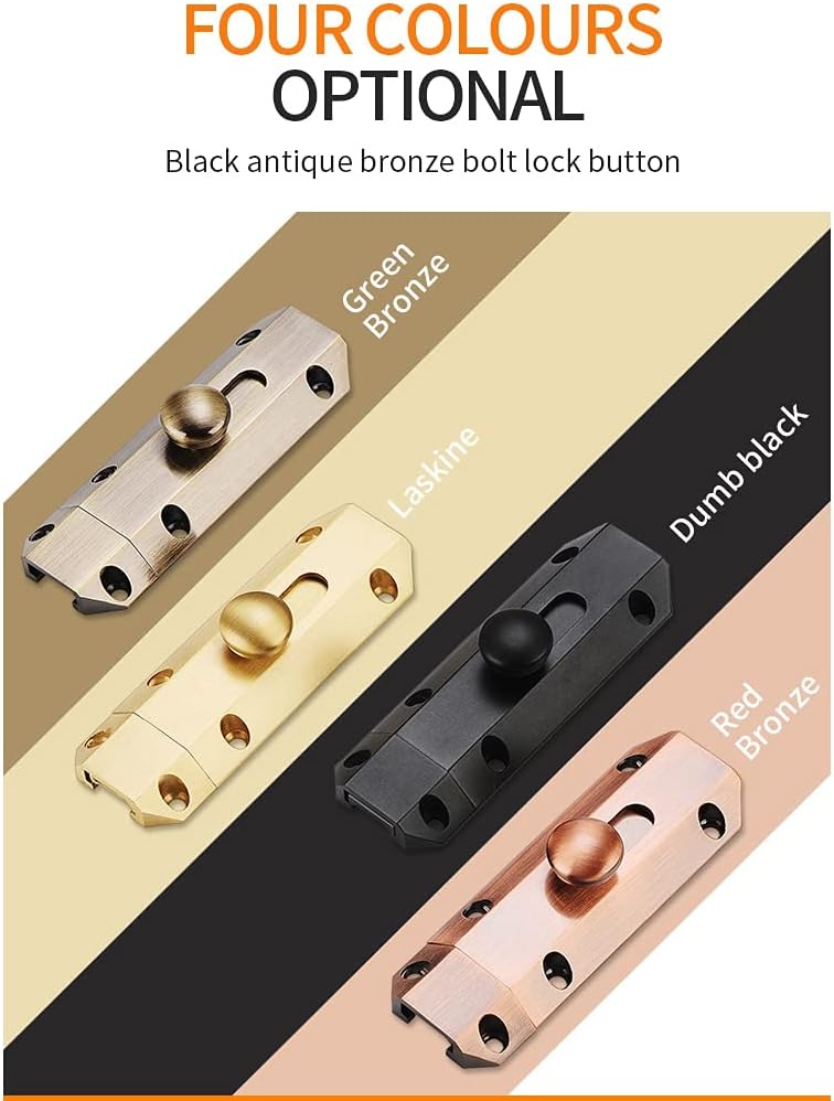 JSEIAJB Top Selling Brass Doors Slide Latch Lock Bolt Barrel Home Gate Safety Hardware Screws Bathroom(Laskine)