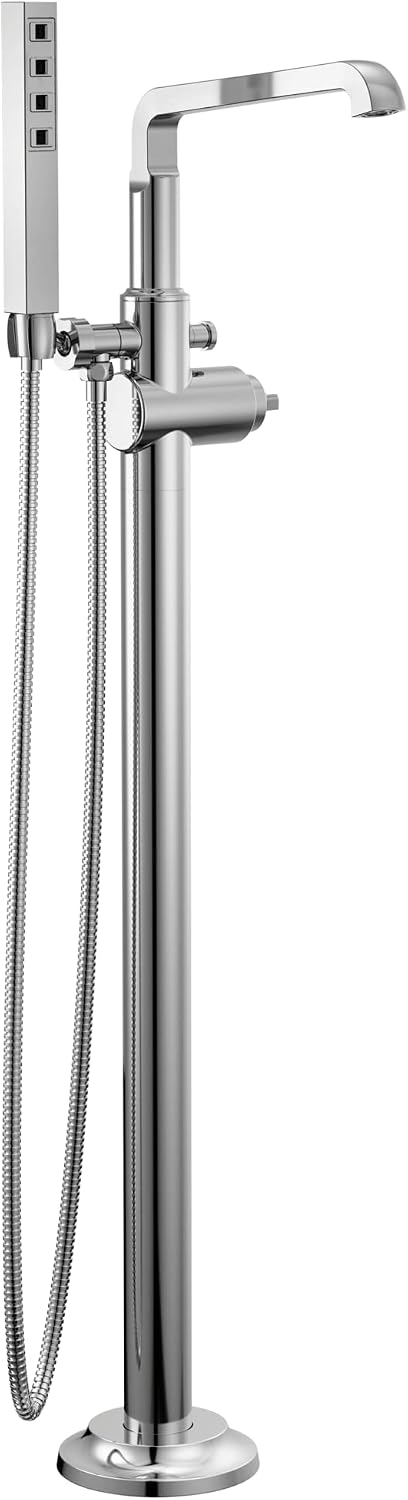 Delta Tetra Freestanding Tub Faucet with Hand Held Shower, Chrome Floor Mount Tub Filler, Lumicoat Chrome T4789-PR-LHP-FL (Valve and Handle Not Included)