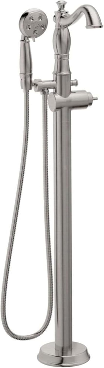 Delta Faucet Cassidy Floor Mount Tub Filler - Freestanding Roman Tub Spout with Handheld Shower - Double Check Valves - Stainless, T4797-SSFL-LHP (Rough & Handles Sold Separately)