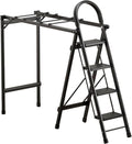 Foldable Drying Racks Garment Racks Free Standing Clothes Rack with Ladder Stretchable Metal Clothing Rack with Double Rod and Tool Tray for Dorm Bedroom Home Balcony(Black)