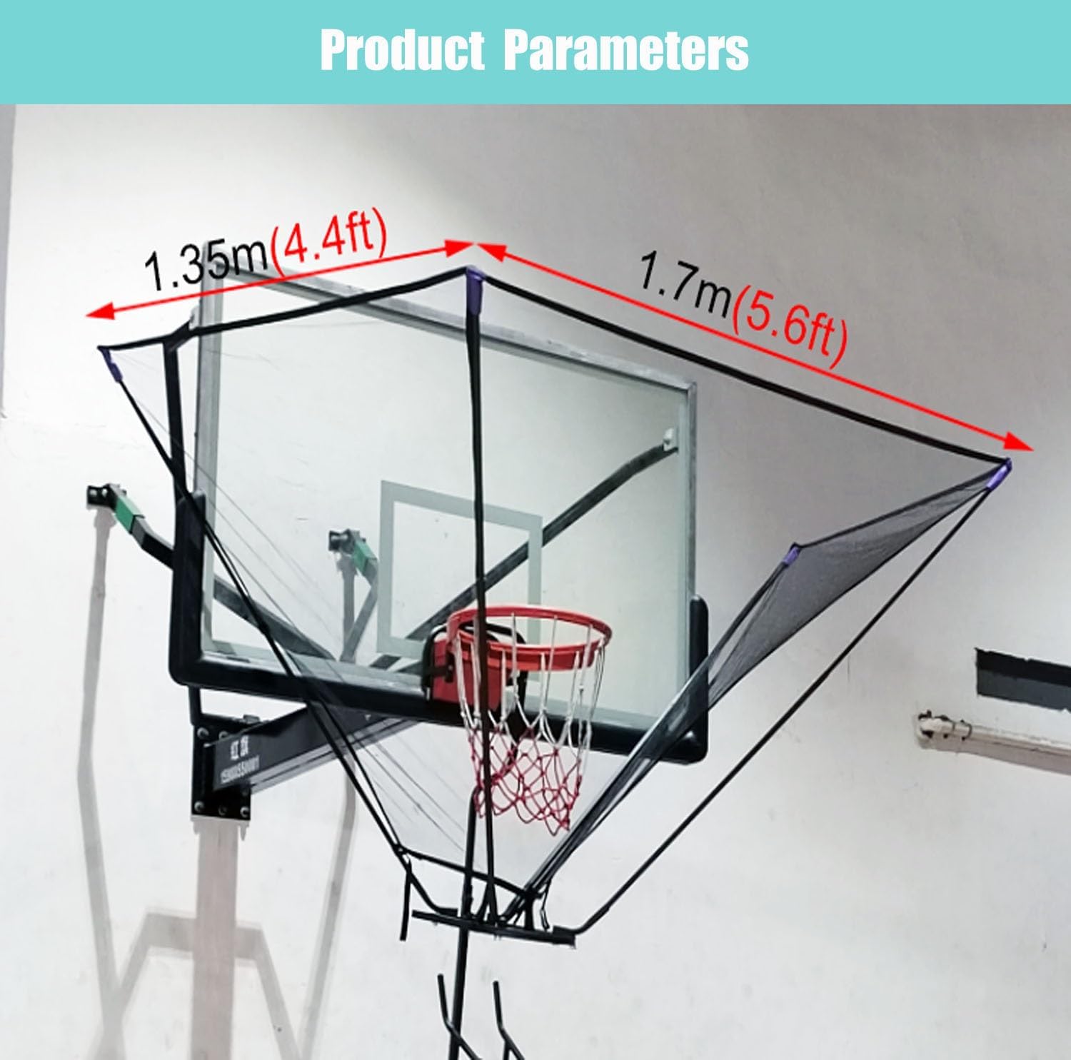 Metal Basketball Return Net with 180° Rotating Chute, Commercial Foldable Hanging Basketball Return Attachment with Storage Bag
