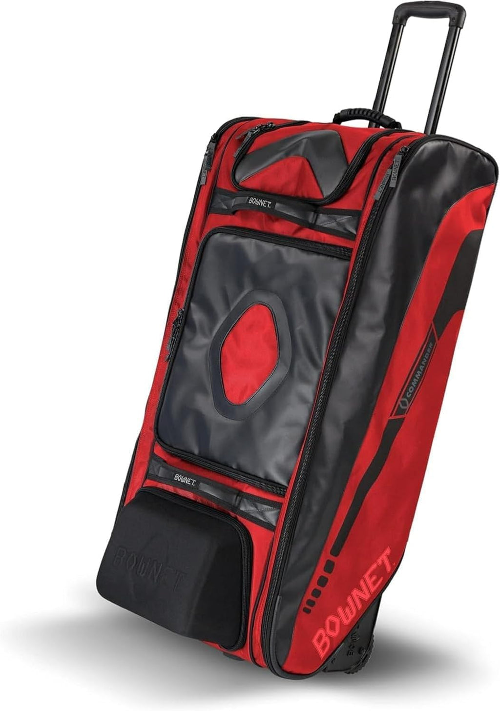 Bownet Commander Rolling Catcher's Gear Bag with Wheels – Baseball & Softball Equipment Bag for Travel Ball, Youth & Adult, 14 Pockets, Molded Helmet Case, Airline Approved