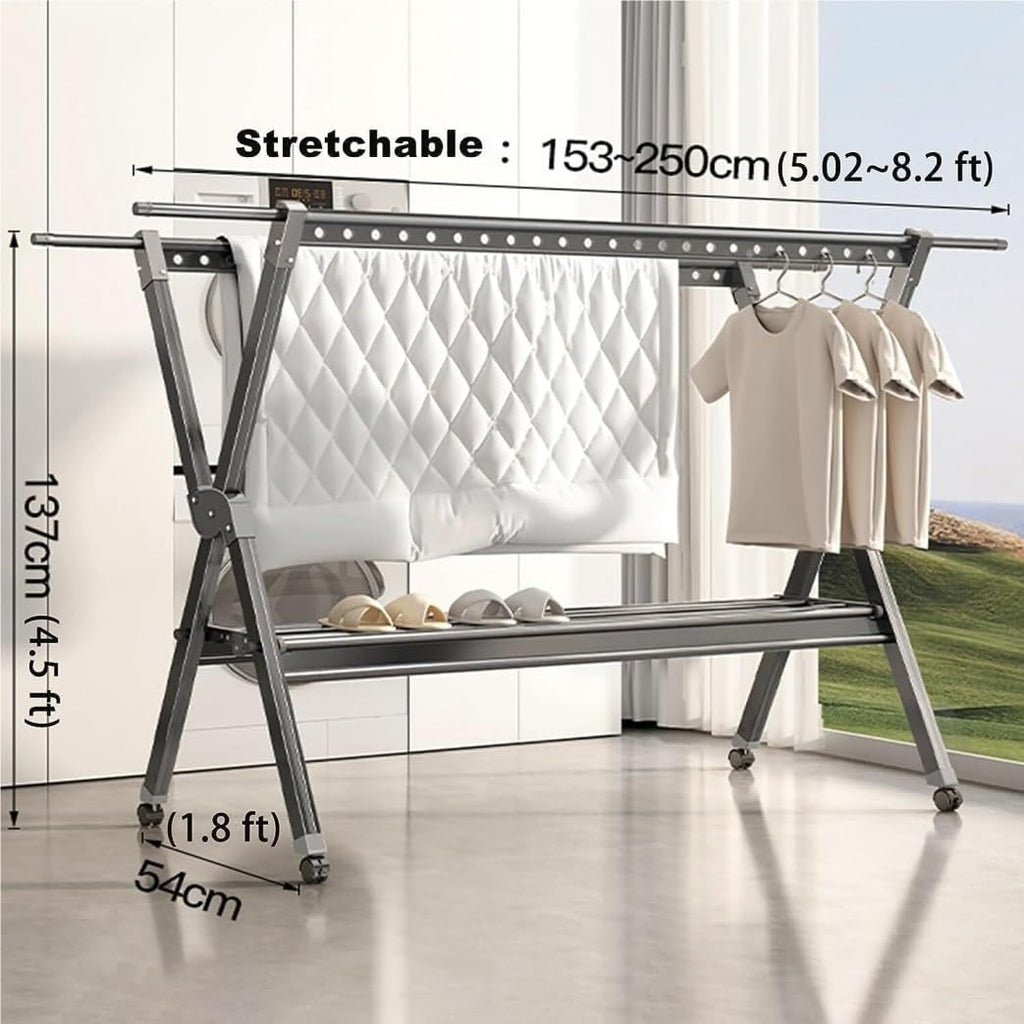 Laundry Drying Rack Clothes Drying Rack Collapsible Rolling Laundry Dryer Hanger with Casters for Indoor Retractable Garment Rack Clothes Drying Rack Outdoor Indoor