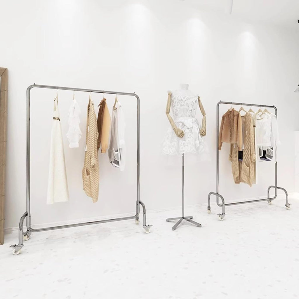 Heavy duty Garment rack Heavy Duty Clothing Rack On Wheels Commercial Rolling Clothes Rack For Hanging Clothes Load 280lbs Silver Stainless Steel Coat Rack For Bedrooms And Boutiques ( 150X40X160CM)