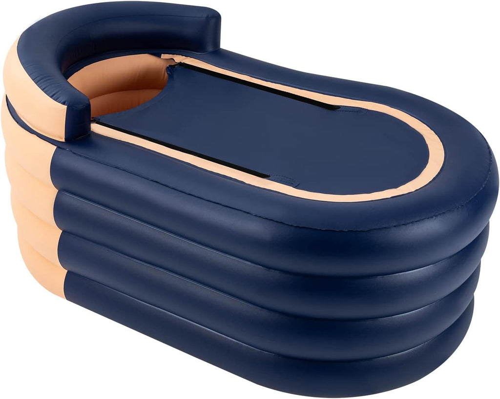 DYNAMI Inflatable Bathtub,Portable Bathtub with Wireless Electric Air Pump, Foldable Freestanding Mobile Adult Bathtub,for Shower Stall Hot Bath and Ice Bath,33 * 55 * 29in (Orange&Blue)