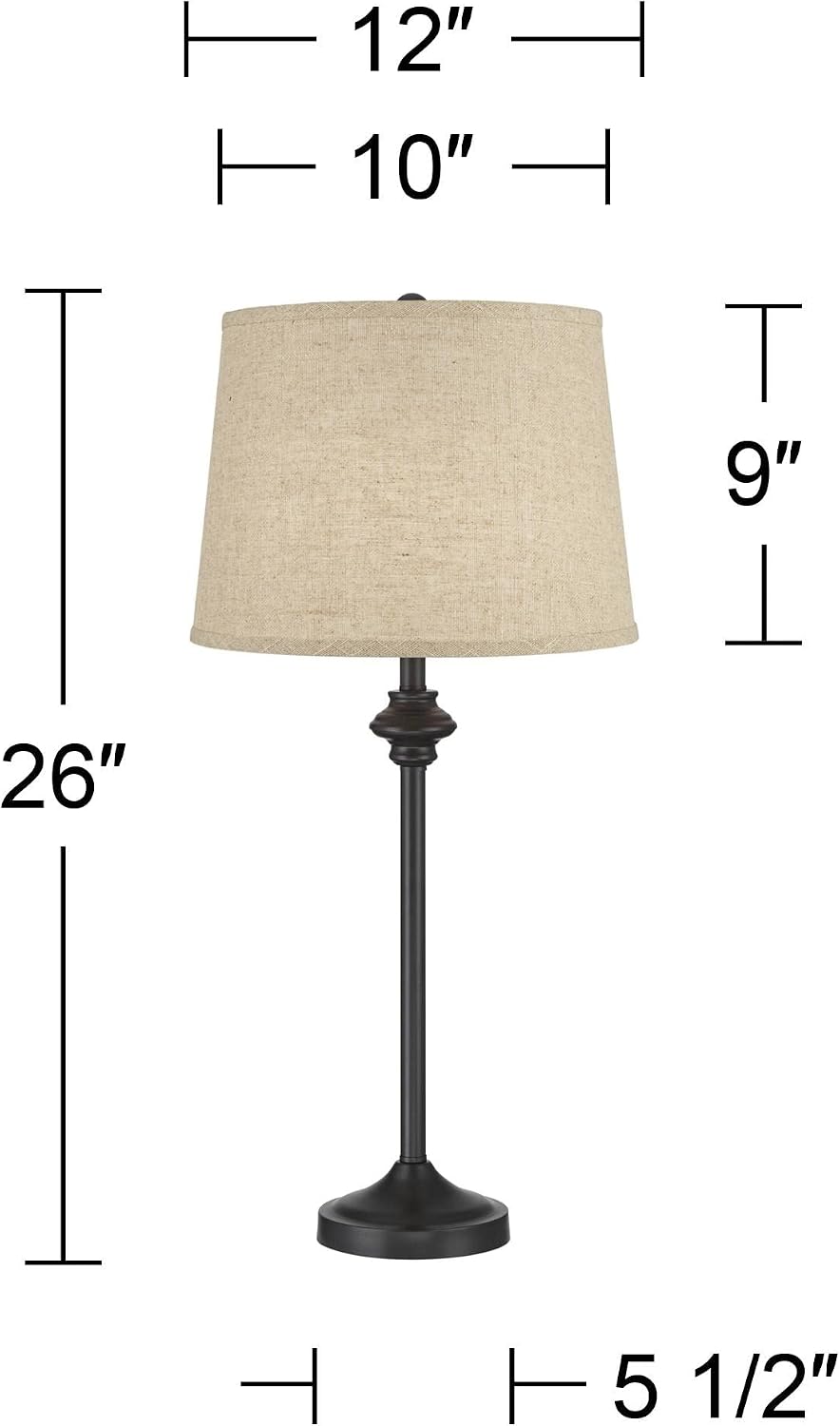 360 Lighting Lynn Modern Industrial Buffet Table Lamps 26' Tall Skinny Set of 2 Dark Bronze Brown Metal Burlap Fabric Drum Shade for Living Room House Home Dining Office Entryway Family Décor