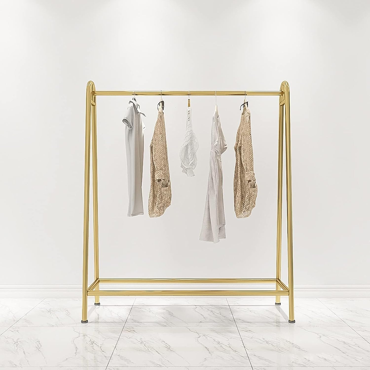 Gold Metal Garment Rack, Free Standing Clothing Organizer, Heavy Duty Clothes Display Rack 120x40x150cm