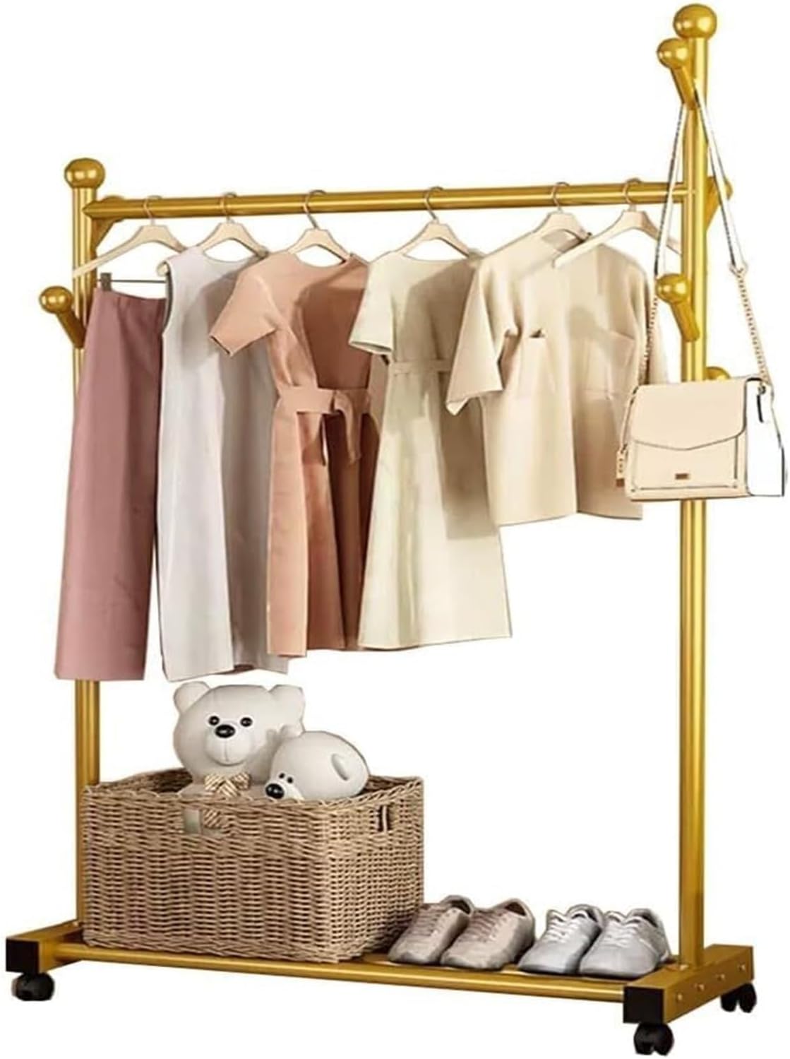 Clothes Rack, Metal Garment Rack, Multifunctional Garment Rack With Storage Shelves, Freestanding Closet With Hanging Rods(C,60 * 38 * 154cm)