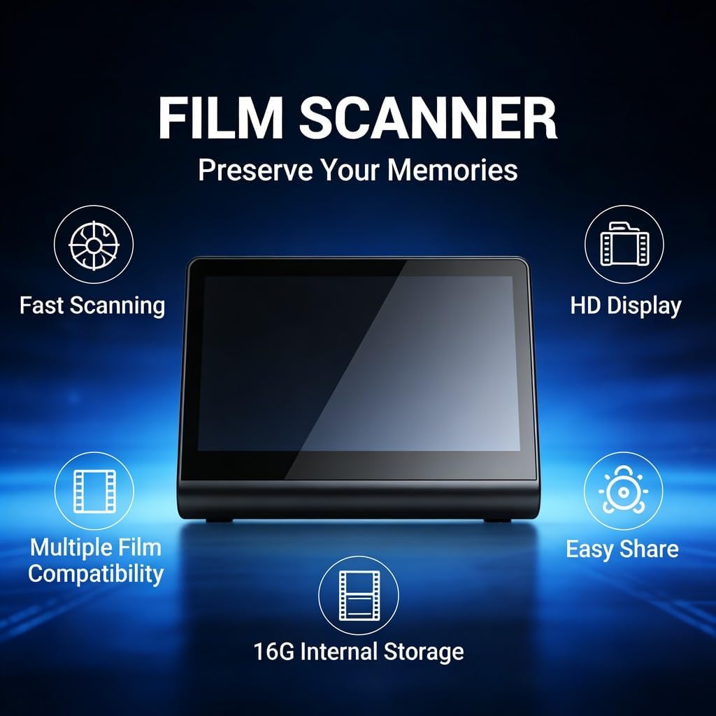 126 Film Digital Scanner 48MP with 7 - Inch HD Screen and 16G Storage - Fast 1 - Second Scan, Multi - Format 135 110 Super 8mm Film Digitizer for Restoring Old Photos and Slides