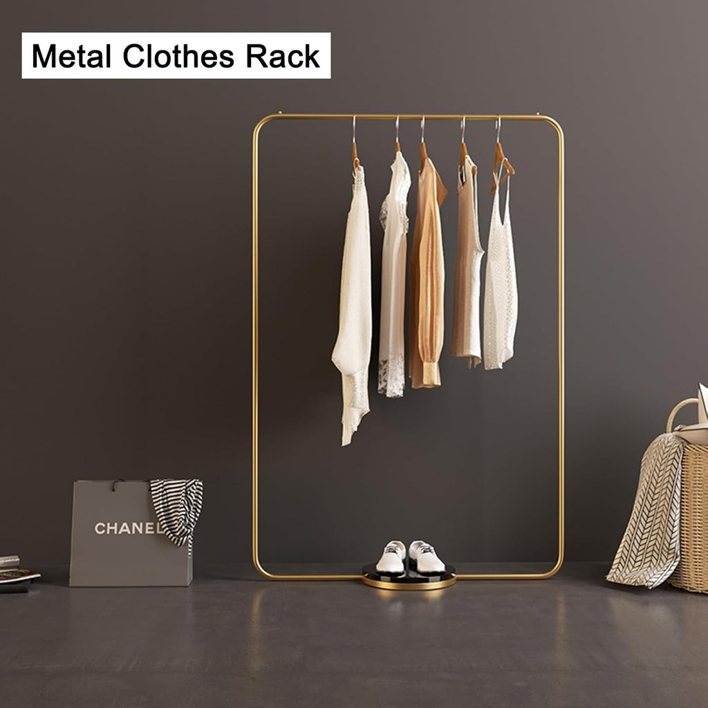 Garment Rack Gold, Metal Heavy Duty Clothes Rack Freestanding Wardrobe Storage Rack With Single Rods For Bedrooms, Clothing Store, Laundry Room, Living Room(Gold (Black Marble),39.4in)