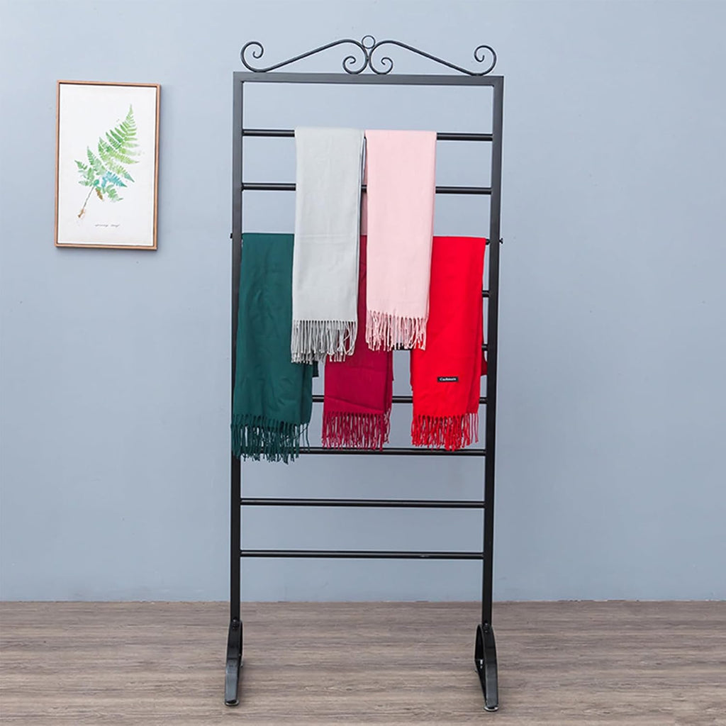 Clothing Store Garment Rack Ribbon Holder Freestanding Scarf Display Rack, Metal Ribbon Rack Storage Rack Double Sided Scarf Display Stand Suitable Gift Wrapping Pap,Black-90 * 170cm