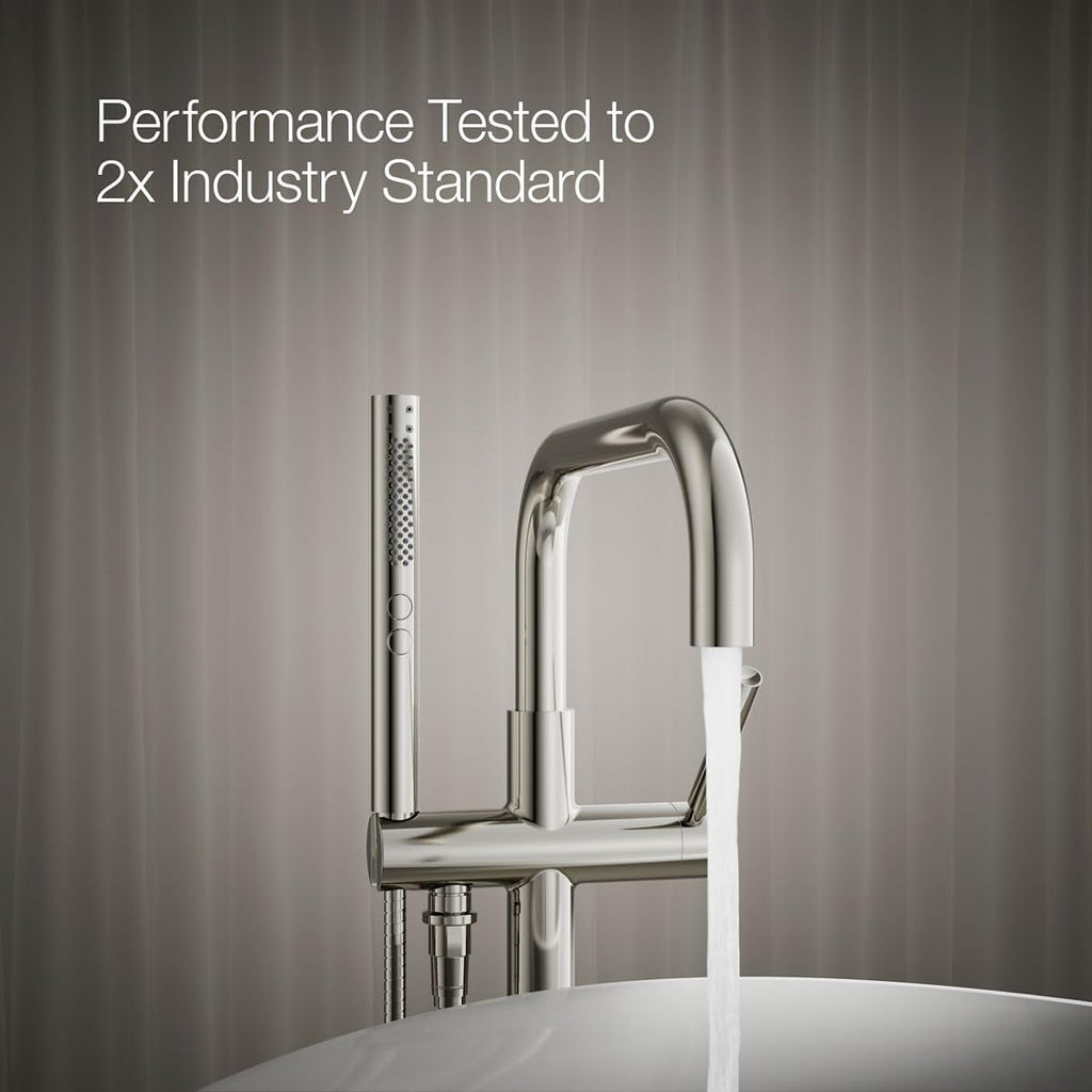 KOHLER K-T97328-4-SN Purist Floor-Mount Bath Filler with Handshower, Polished Nickel