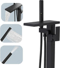 Hoimpro Tub Filler Freestanding Bathtub Faucet Matte Black Floor Mount Tub Faucet Waterfall Free Standing Bathtub Filler High Flow Brass Bath Shower Faucets with Handheld Sprayer