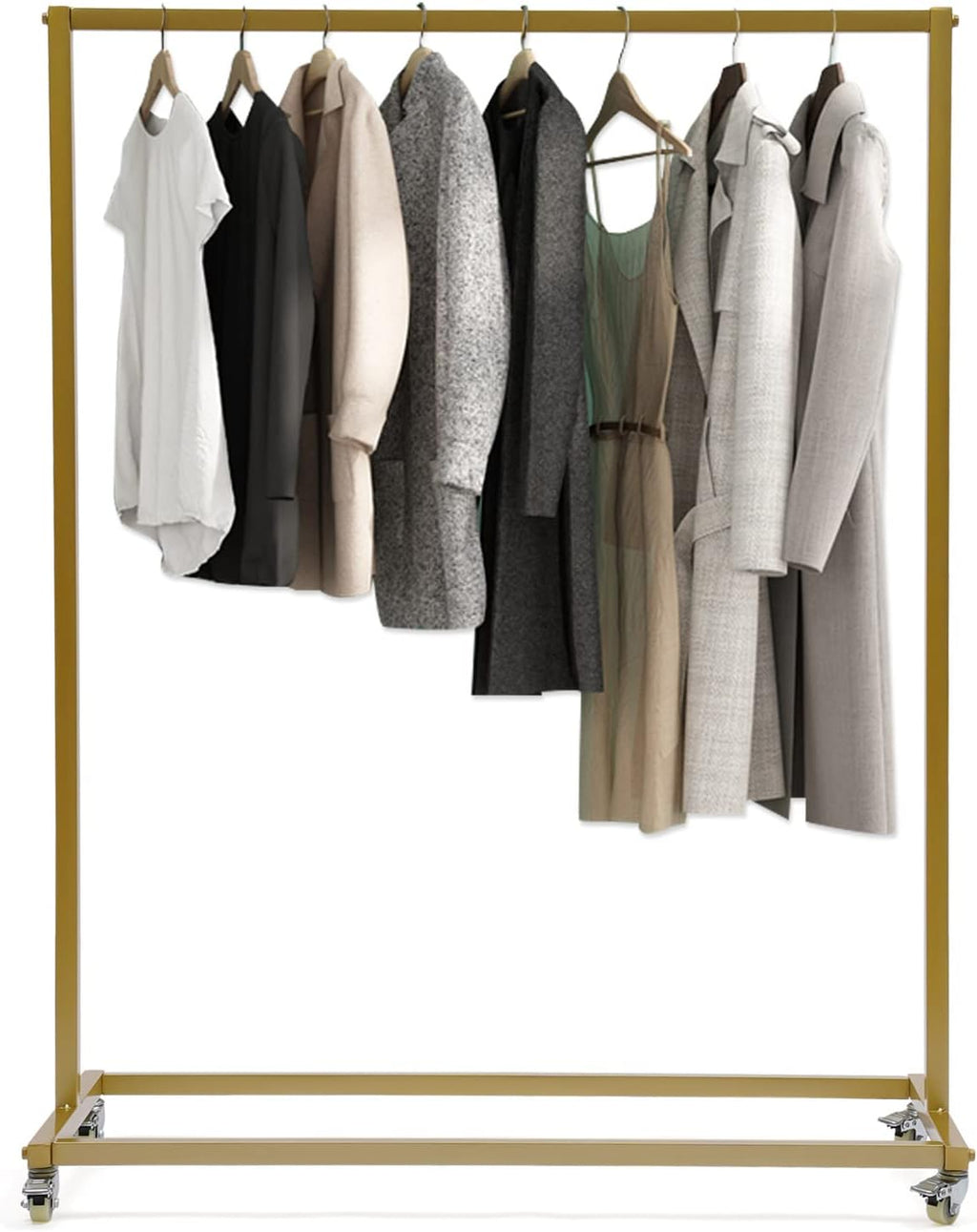 52.8' Boutiques Retail Gold Clothing Racks with Wheels, Rolling Garment Rack Clothing Store Hanger Storage Shelves,Commercial Closet